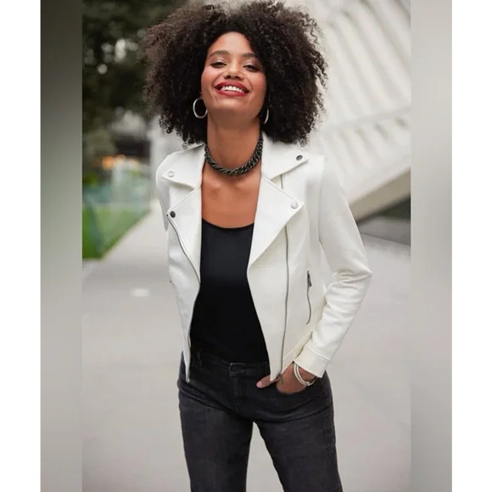 NWOT Liverpool Asymmetric Moto Biker Edgy Streetwear Chic Jacket White Women S